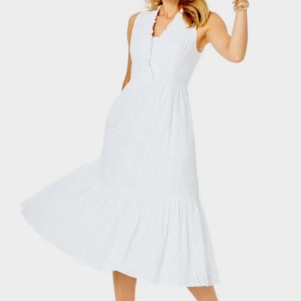 Lilly Pulitzer Shandi Midi Dress in Resort White Paradise Swirl Eyelet size 4